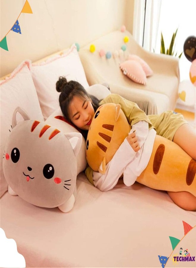 TechMax Solution Grey Cat Soft Long Throw Pillow - Plush Cotton Kitten Cuddly Stuffed Cute Doll Toy - Gift for Kids and Girlfriend - Image 4